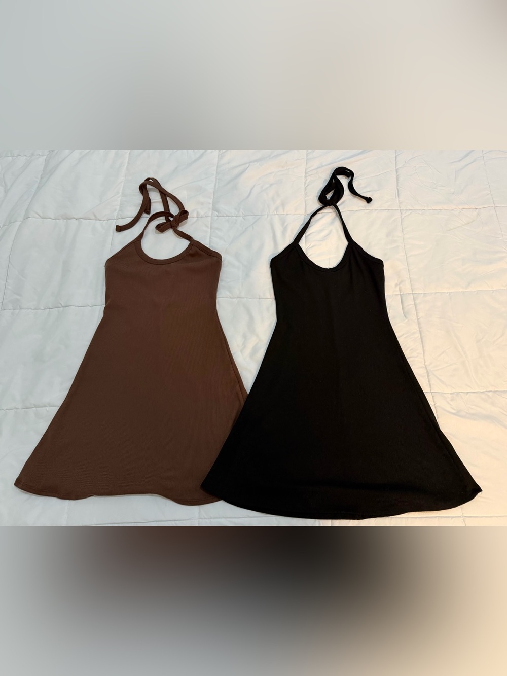 See You Monday 2 Pack Ribbed Halter Mini Dresses XS Black Brown Stretchy
